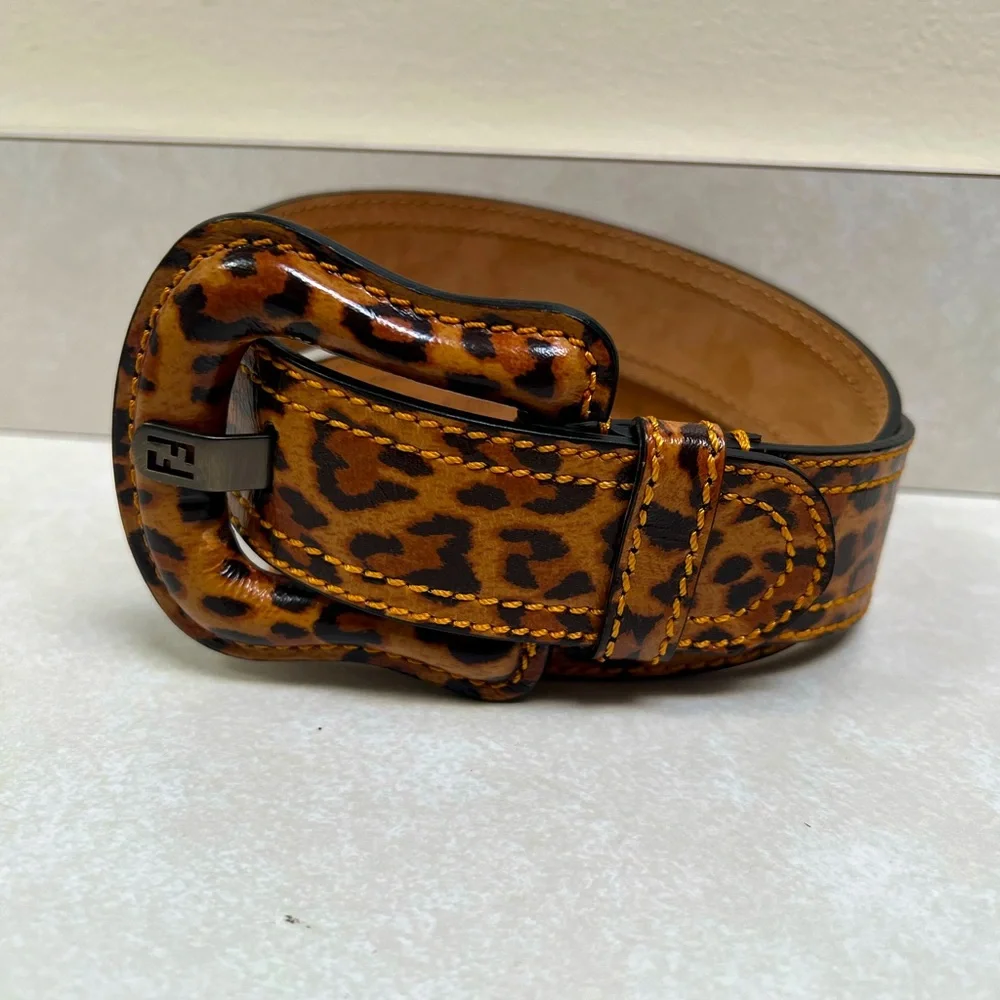 Fendi Wide Leopard Print Leather Belt Size 80/32 - Picture 13 of 13